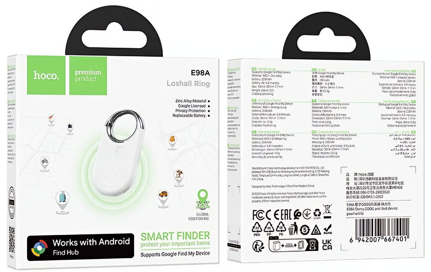 HOCO SmartTag E98A for Android-serien, Hvit