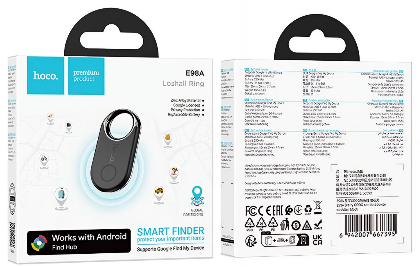 HOCO SmartTag E98A for Android-serien, Svart