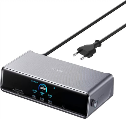 Anker Prime Multifunksjonell Hub, 3 x USB-A - 4 x USB-C - 1 x Display Port - 2 x HDMI - 1 x Jack 3,5 mm - 1 x RJ45 - 1 x SD - 1 x microSD, Grå A83B33A1