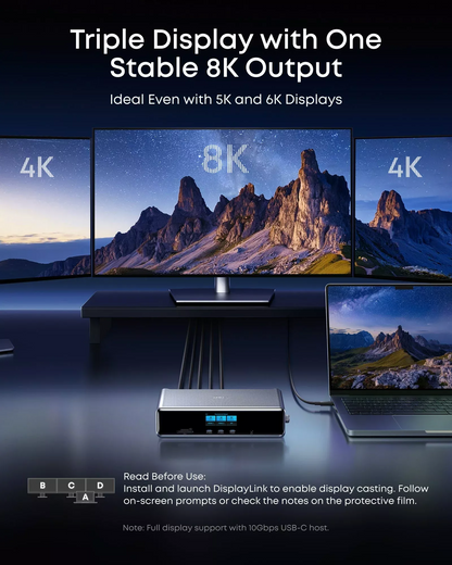 Anker Prime Multifunksjonell Hub, 3 x USB-A - 4 x USB-C - 1 x Display Port - 2 x HDMI - 1 x Jack 3,5 mm - 1 x RJ45 - 1 x SD - 1 x microSD, Grå A83B33A1