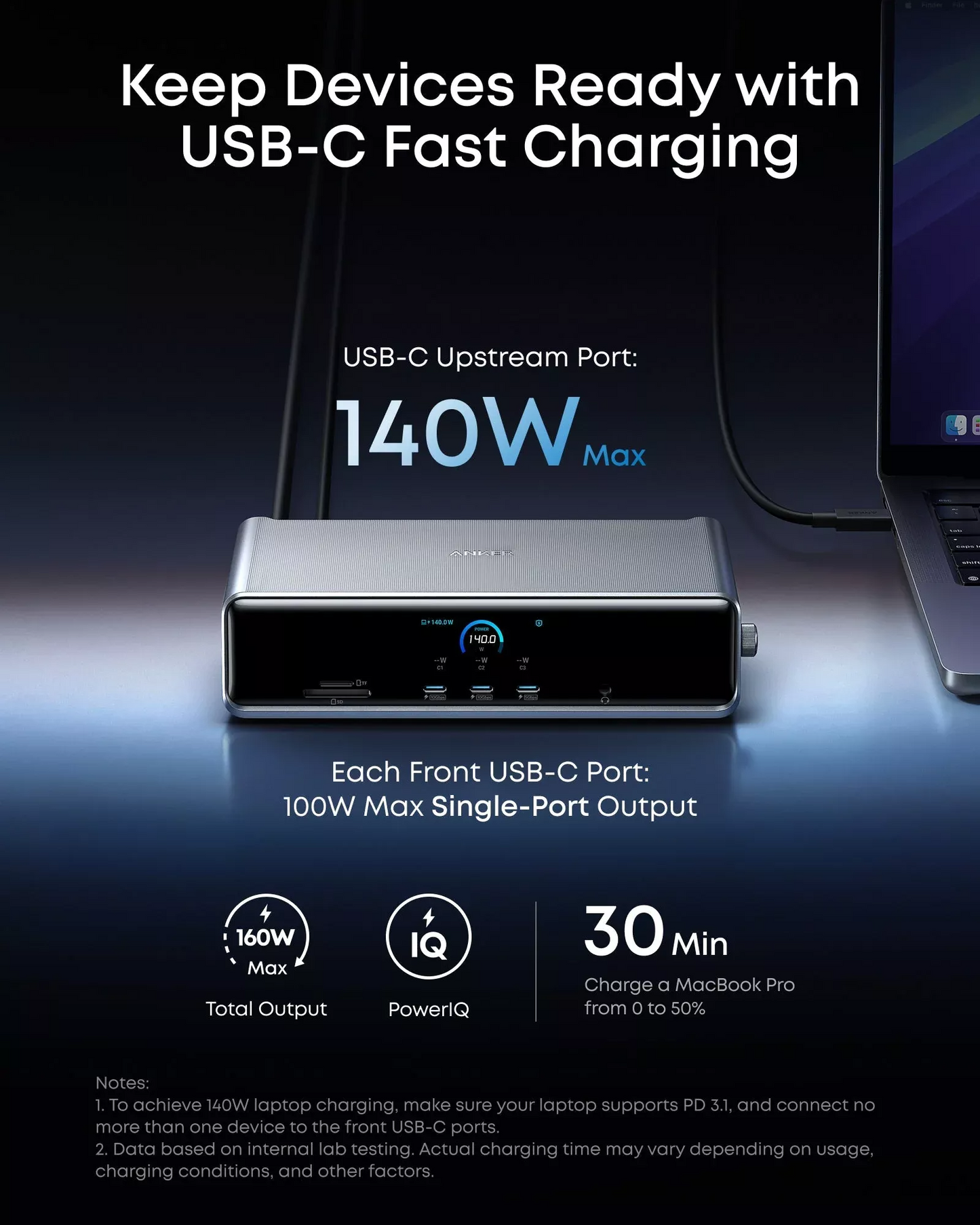 Anker Prime Multifunksjonell Hub, 3 x USB-A - 4 x USB-C - 1 x Display Port - 2 x HDMI - 1 x Jack 3,5 mm - 1 x RJ45 - 1 x SD - 1 x microSD, Grå A83B33A1
