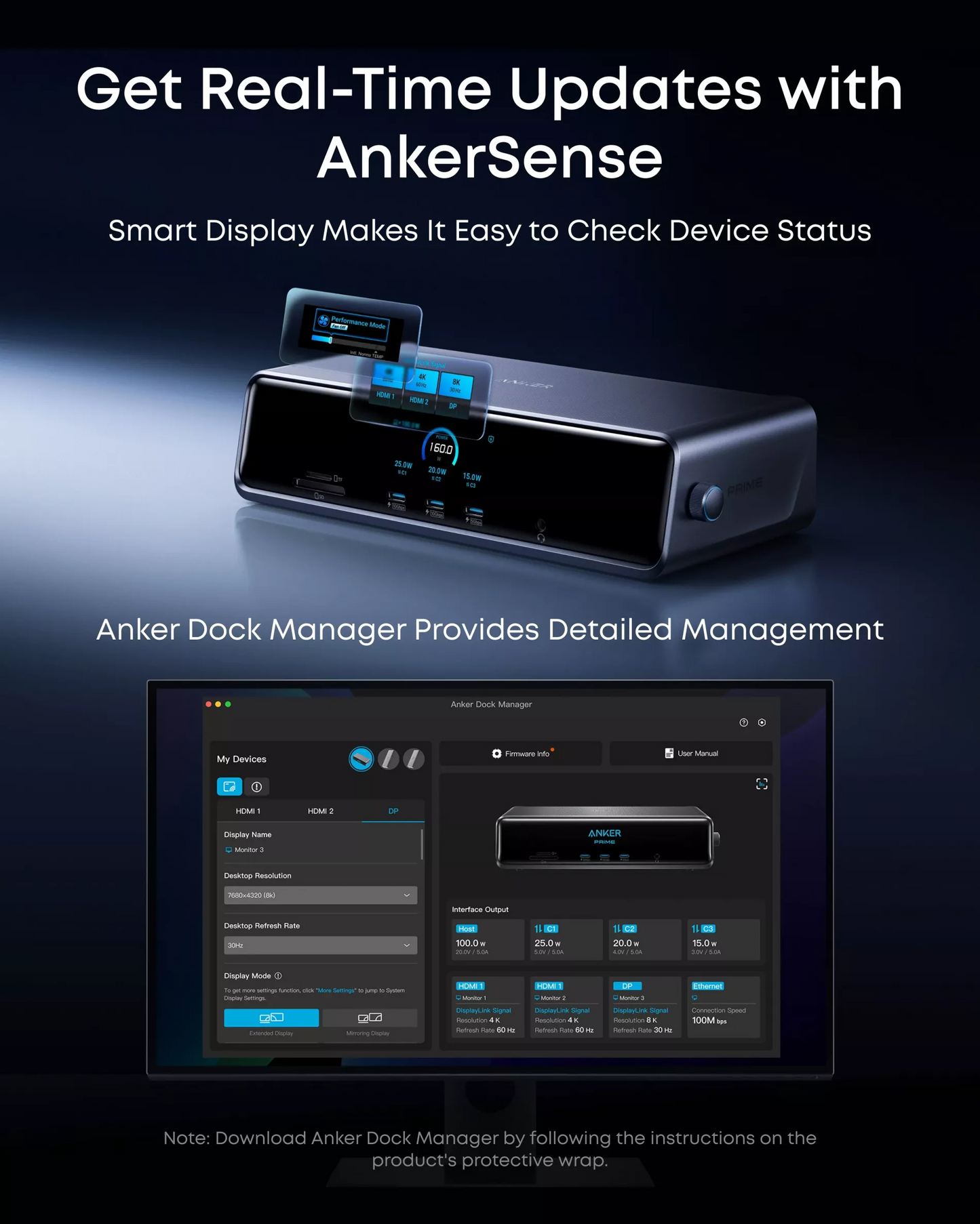 Anker Prime Multifunksjonell Hub, 3 x USB-A - 4 x USB-C - 1 x Display Port - 2 x HDMI - 1 x Jack 3,5 mm - 1 x RJ45 - 1 x SD - 1 x microSD, Grå A83B33A1