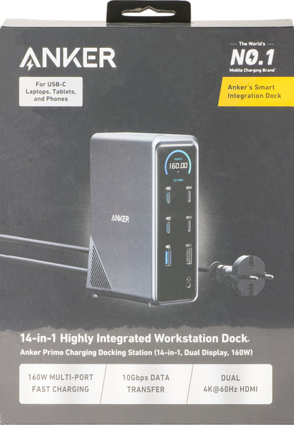 Multifunksjonell Hub Anker Prime 737, 2 x USB-A 3.0 - 3 x USB-A - 5 x USB-C - 2 x HDMI - 1 x Jack 3.5mm - 1 x RJ45, Svart A83B63A1