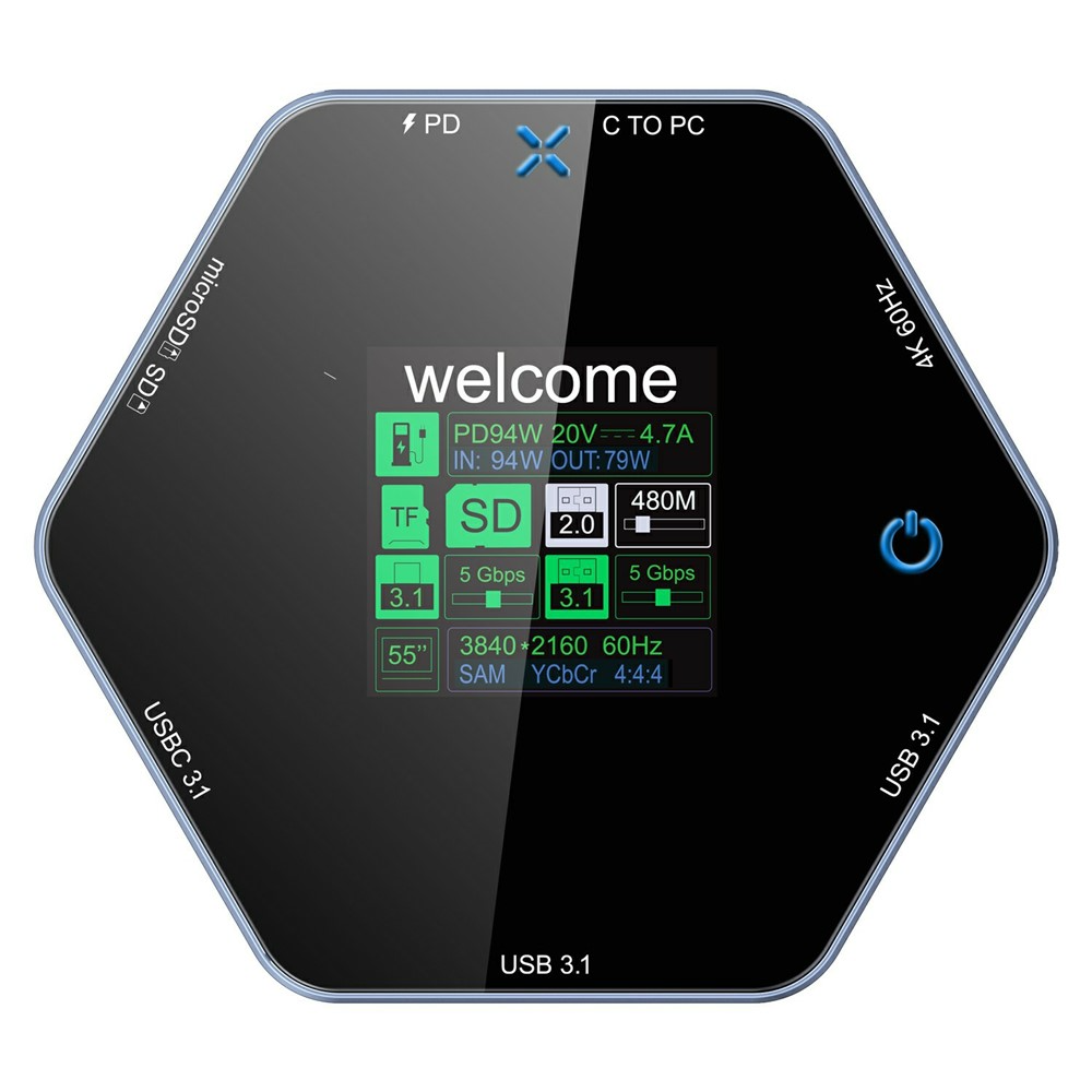 Multifunksjonell hub OEM YC-931, 8i1, Grå