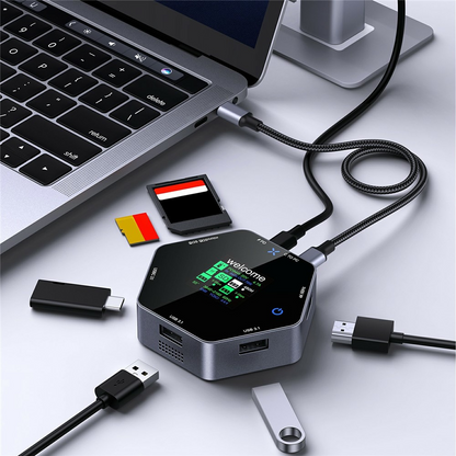 Multifunksjonell hub OEM YC-931, 8i1, Grå