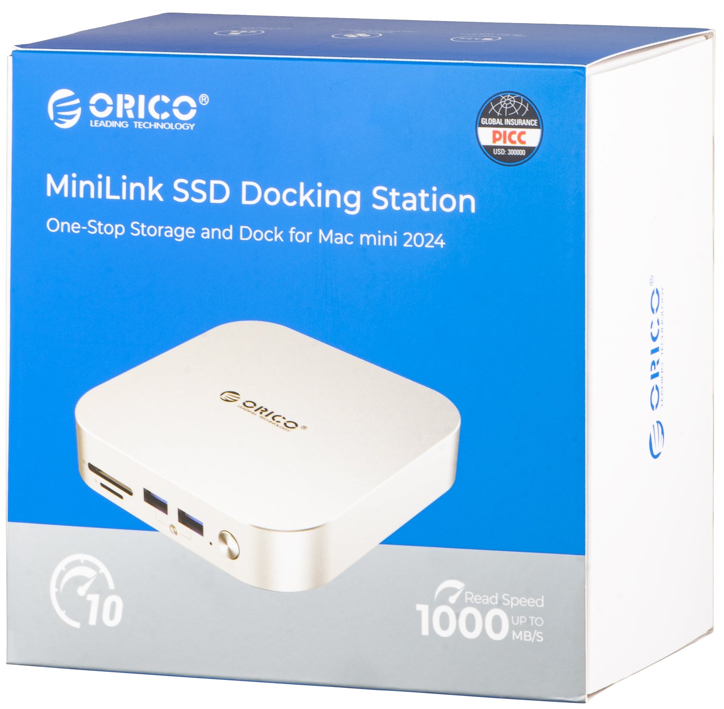 Orico MiniLink M49P multifunksjonshub for Apple Mac Mini M4, 9-i-1, Sølv