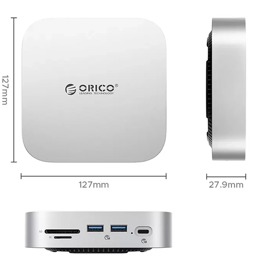 Orico MiniLink M48PR multifunksjonshub for Apple Mac Mini M4, 9-i-1, sølv