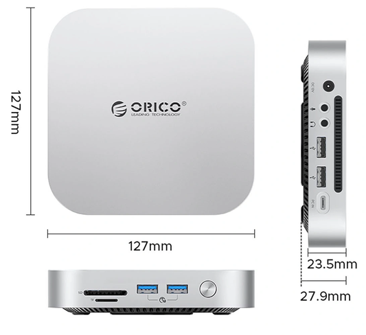 Orico MiniLink M49P multifunksjonshub for Apple Mac Mini M4, 9-i-1, Sølv