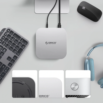 Orico MiniLink M49P multifunksjonshub for Apple Mac Mini M4, 9-i-1, Sølv