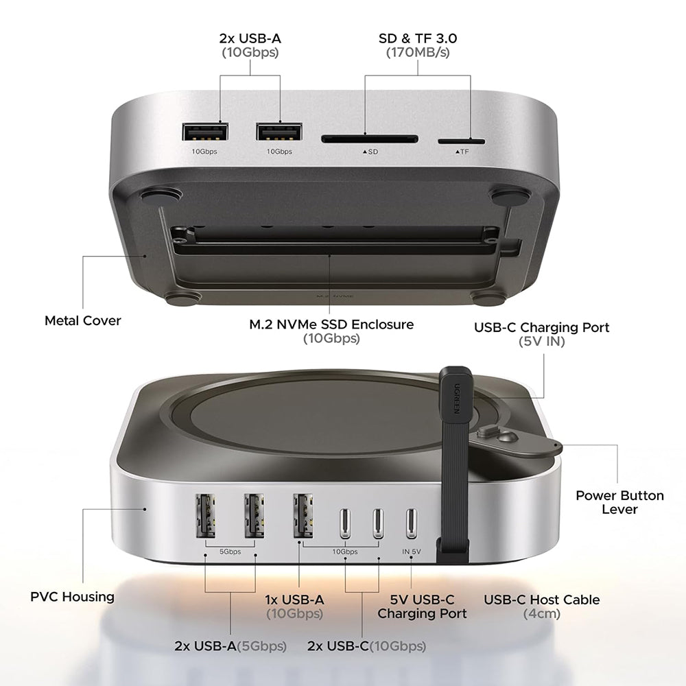 UGREEN CM841A multifunksjonell hub (95094) for Apple Mac Mini M4 / Pro, 10-i-1, grå