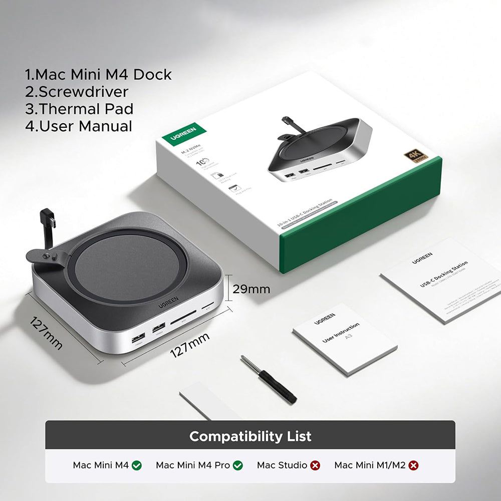UGREEN CM841A multifunksjonell hub (95094) for Apple Mac Mini M4 / Pro, 10-i-1, grå