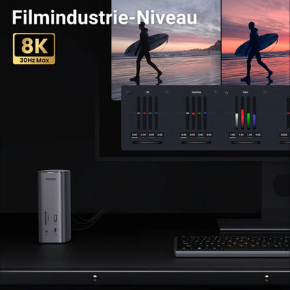 Multifunksjonell UGREEN Pro CM555 Hub, 13in1, Grå