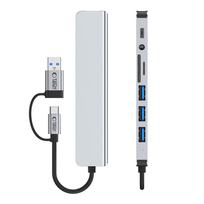 Hub USB / USB-C Tech-Protect HB06, 2 x USB-A 3.0 - 2 x USB-A - 1 x USB-C - 1 x Jack 3.5mm - 1 x SD - 1 x microSD, Grå