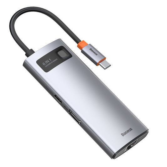 Baseus Metal Gleam USB-C-hub, 3 x USB-A 3.0 - 1 x USB-C - 1 x HDMI - 1 x RJ45, Grå CAHUB-CW0G