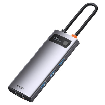 Baseus Metal Gleam USB-C-hub, 3 x USB-A 3.0 - 1 x USB-C - 1 x HDMI - 1 x RJ45, Grå CAHUB-CW0G