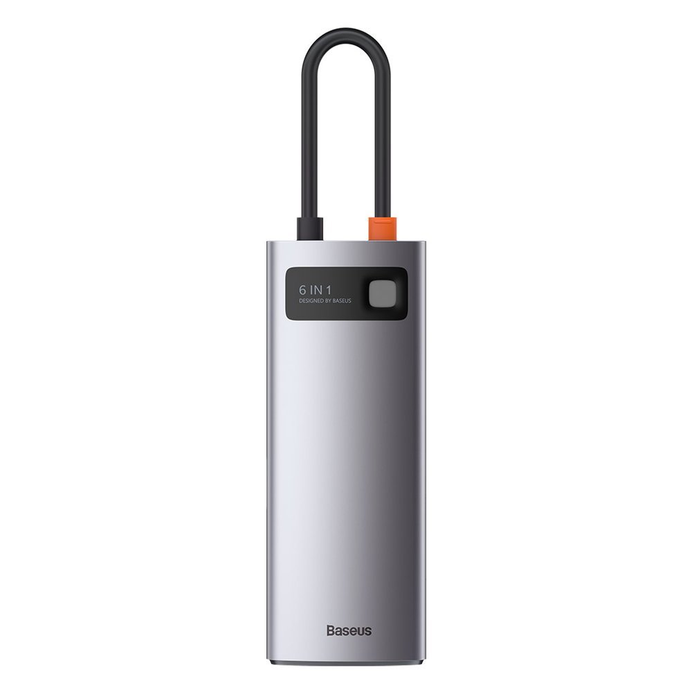 Baseus Metal Gleam USB-C-hub, 3 x USB-A 3.0 - 1 x USB-C - 1 x HDMI - 1 x RJ45, Grå CAHUB-CW0G