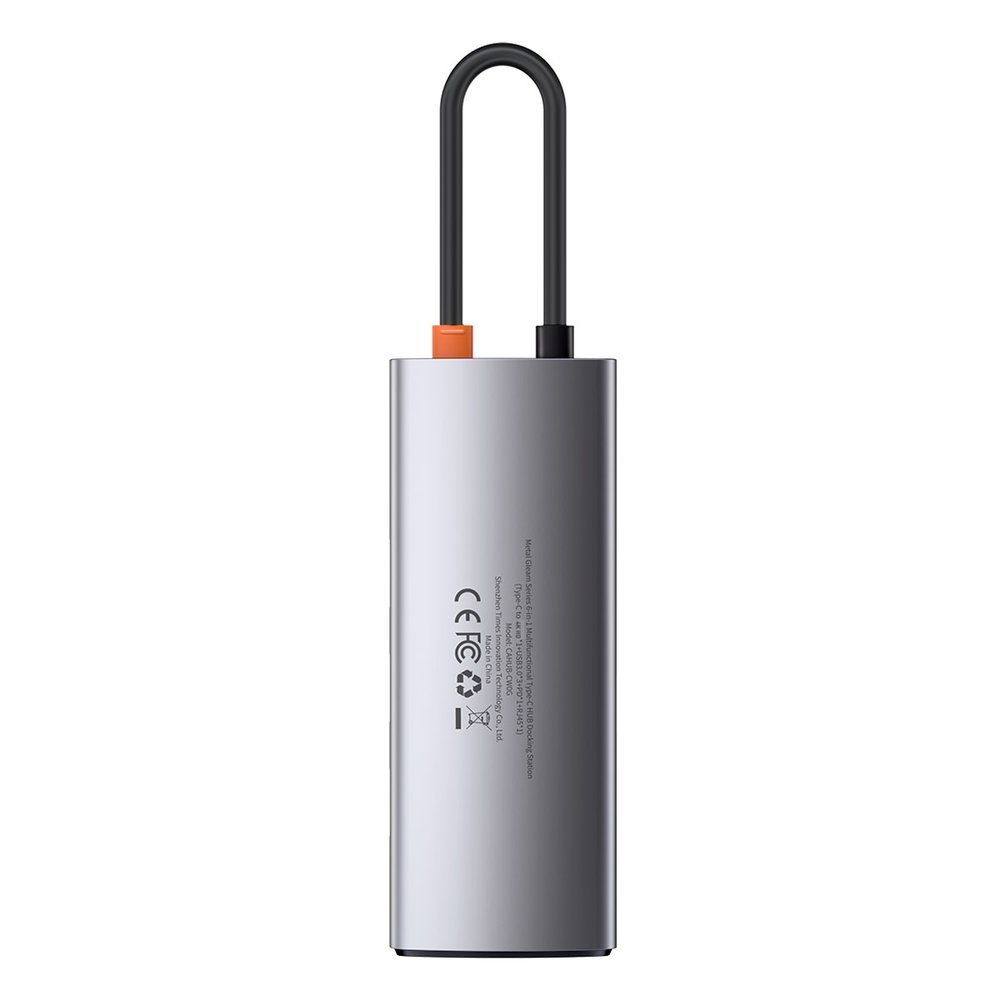 Baseus Metal Gleam USB-C-hub, 3 x USB-A 3.0 - 1 x USB-C - 1 x HDMI - 1 x RJ45, Grå CAHUB-CW0G