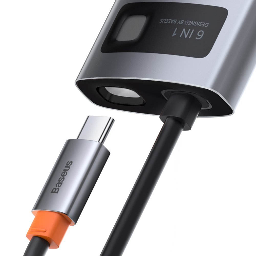 Baseus Metal Gleam USB-C-hub, 3 x USB-A 3.0 - 1 x USB-C - 1 x HDMI - 1 x RJ45, Grå CAHUB-CW0G