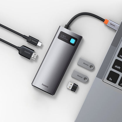 Hub USB-C Baseus Metal Gleam, 3 x USB-A 3.0 - 1 x USB-C - 1 x HDMI, Grå CAHUB-CX0G