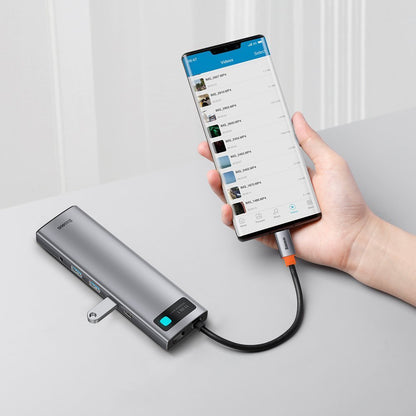 Hub USB-C Baseus Metal Gleam, 3 x USB-A 3.0 - 1 x USB-C - 2 x HDMI - 1 x VGA - 1 x Jack 3.5mm - 1 x RJ45 - 1 x SD - 1 x microSD, Grå CAHUB-CT0G