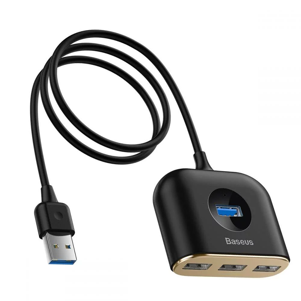 Hub USB Baseus Square, 1 x USB-A 3.0 - 3 x USB-A, Svart CAHUB-AY01