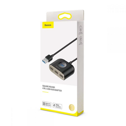 Hub USB Baseus Square, 1 x USB-A 3.0 - 3 x USB-A, Svart CAHUB-AY01