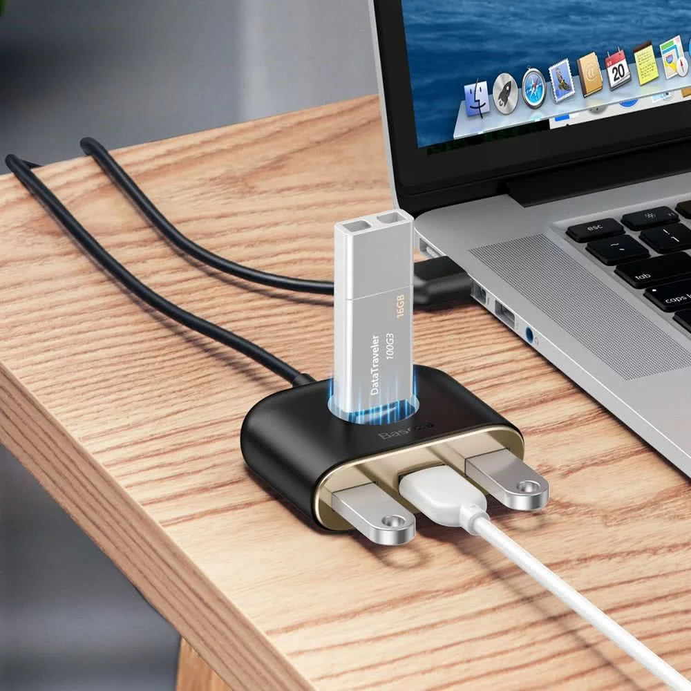 Hub USB Baseus Square, 1 x USB-A 3.0 - 3 x USB-A, Svart CAHUB-AY01