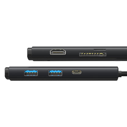 Hub USB-C Baseus, 2 x USB-A 3.0 - 1 x USB-C - 1 x HDMI - 1 x SD - 1 x microSD, Svart WKQX050001
