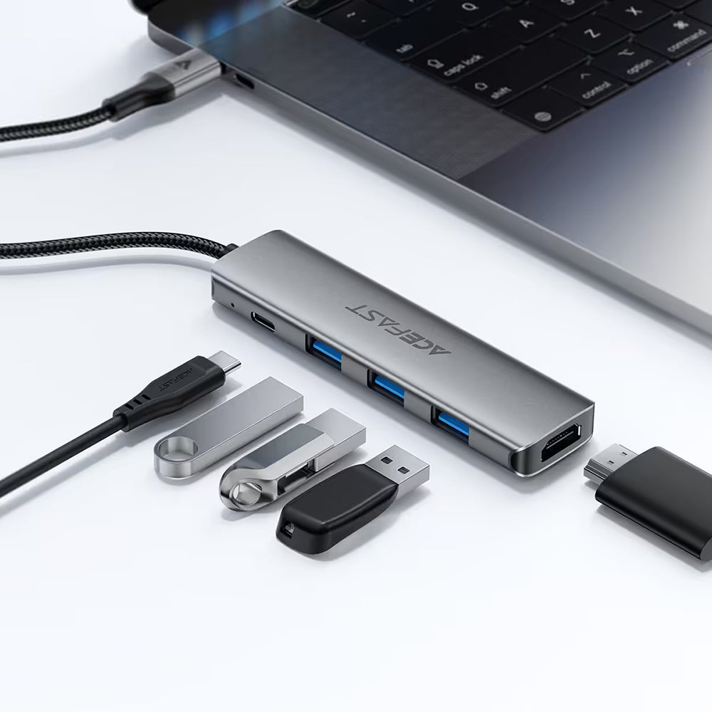 Hub USB-C Acefast J16, 5-i-1, Grå