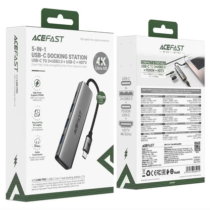 Hub USB-C Acefast J16, 5-i-1, Grå