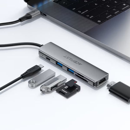 Hub USB-C Acefast J18, 6-i-1, Grå