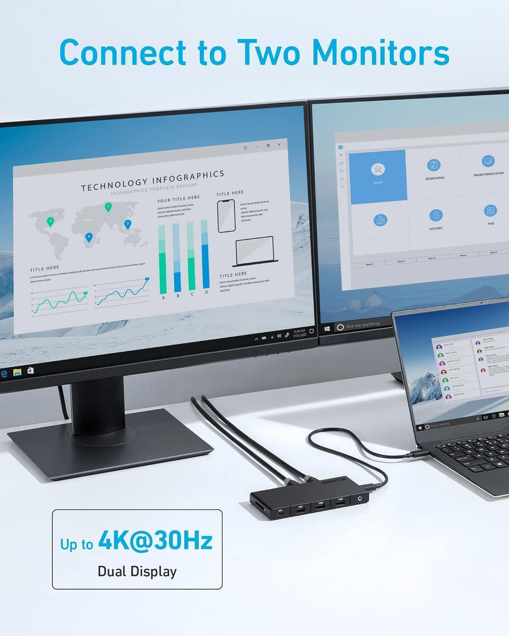 Hub USB-C Anker, 1 x USB-A 3.0 - 2 x USB-A - 3 x USB-C - 2 x HDMI - 1 x RJ45 - 1 x SD, Svart A83A2G11