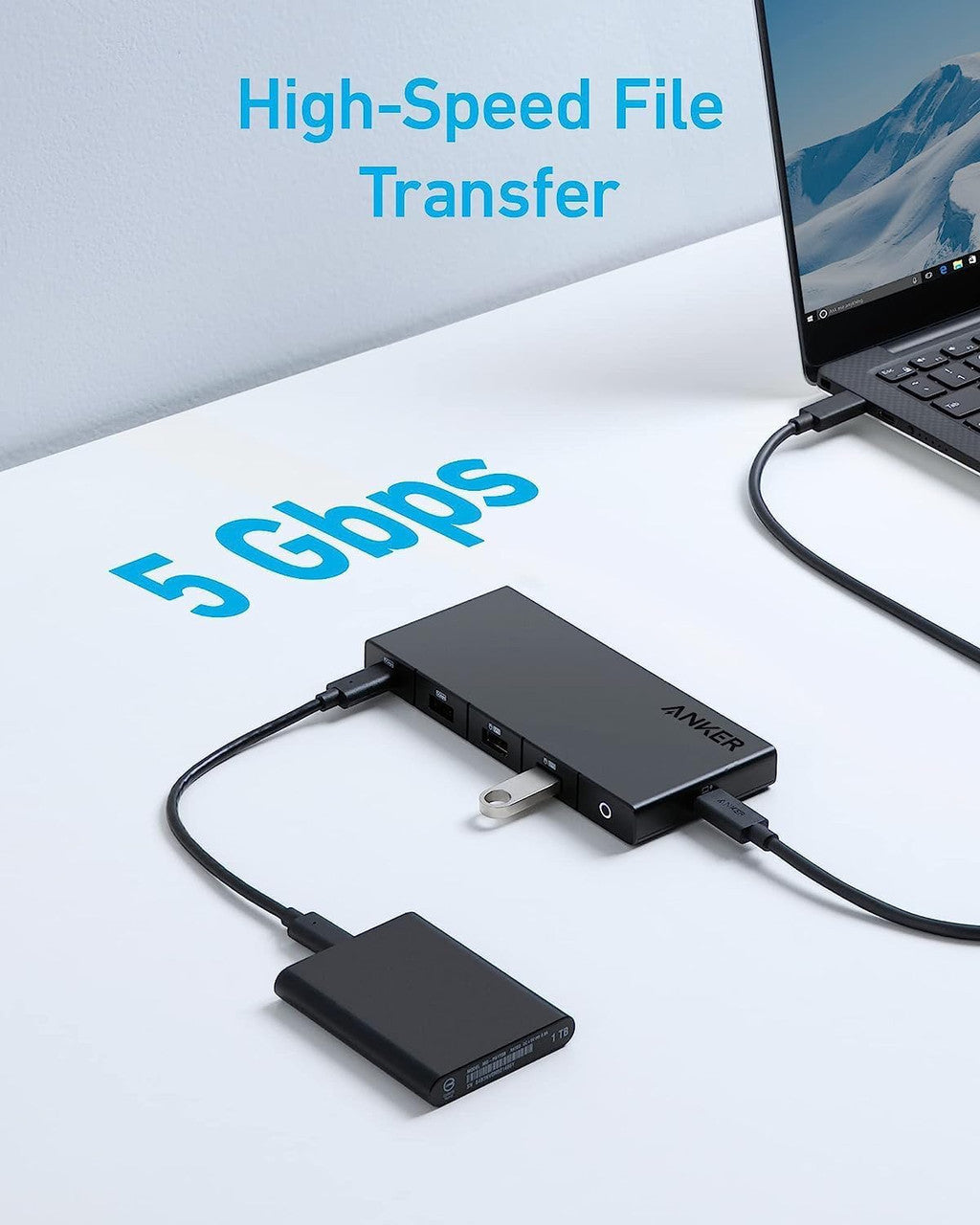 Hub USB-C Anker, 1 x USB-A 3.0 - 2 x USB-A - 3 x USB-C - 2 x HDMI - 1 x RJ45 - 1 x SD, Svart A83A2G11