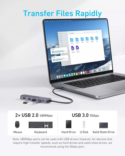 Hub USB-C Anker, 2 x USB-A - 1 x USB-A 3.0 - 1 x USB-C - 1 x HDMI, Grå A8357HA0