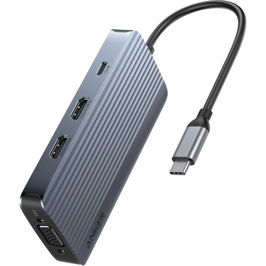 Hub USB-C Anker, 3 x USB-A 3.0 - 2 x USB-C - 2 x HDMI - 1 x VGA, Grå A83790A2