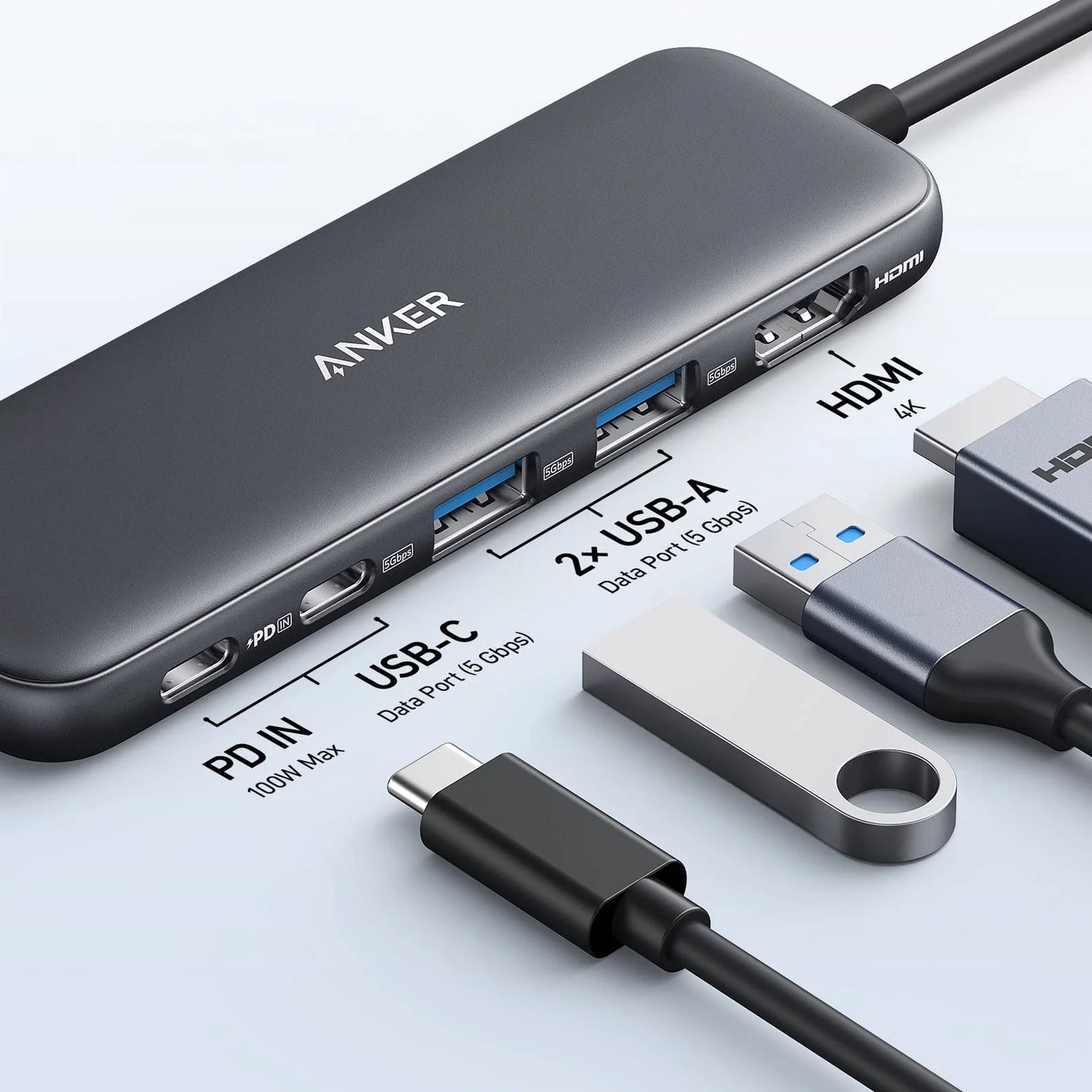 Hub USB-C Anker 332, 2 x USB-A - 2 x USB-C - 1 x HDMI, Grå A8355H11