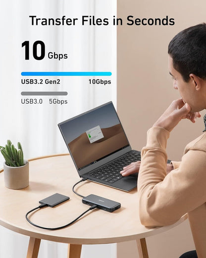 Hub USB-C Anker 555, 2 x USB-A 3.2 - 2 x USB-C - 1 x HDMI - 1 x RJ45 - 1 x SD - 1 x microSD, Grå A83830A2