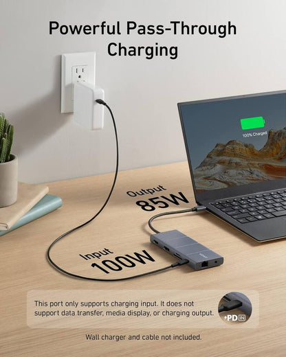 USB-C-hub Anker PowerExpand, 1 x USB-A 3.2 - 2 x USB-A - 2 x USB-C - 1 x DisplayPort - 1 x HDMI - 1 x 3,5 mm jack - 1 x RJ45 - 1 x SD - 1 x microSD, Grå