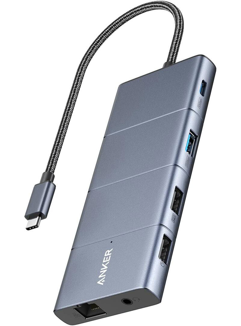 USB-C-hub Anker PowerExpand, 1 x USB-A 3.2 - 2 x USB-A - 2 x USB-C - 1 x DisplayPort - 1 x HDMI - 1 x 3,5 mm jack - 1 x RJ45 - 1 x SD - 1 x microSD, Grå