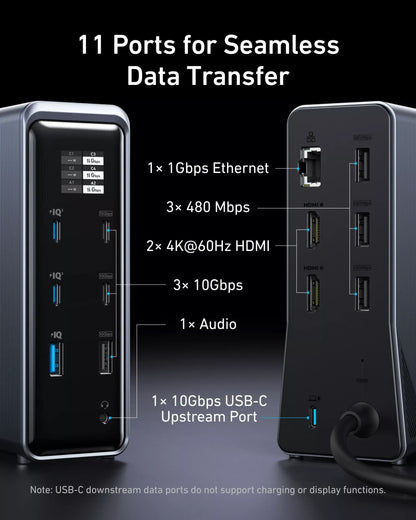 Multifunksjonell Hub Anker Prime 737, 2 x USB-A 3.0 - 3 x USB-A - 5 x USB-C - 2 x HDMI - 1 x Jack 3.5mm - 1 x RJ45, Svart A83B63A1