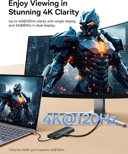 Hub USB-C Baseus Dual Display, 1 x USB-A 3.0 - 2 x USB-A - 2 x USB-C - 2 x HDMI - 1 x RJ45 - 1 x SD - 1 x microSD, Svart B00061800123-01