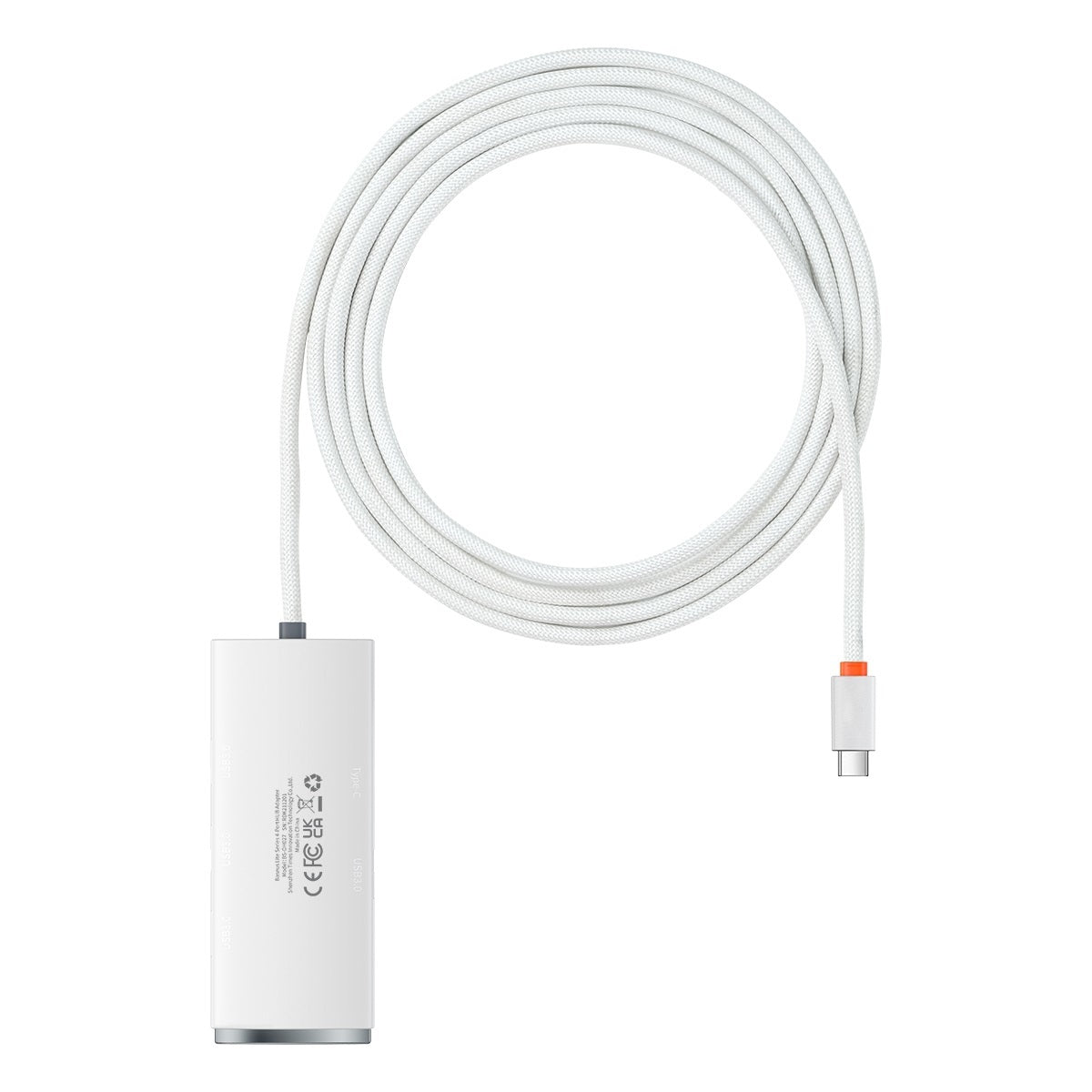 USB-C Hub fra Baseus Lite, 4 x USB-A 3.2, 2m, Hvit
