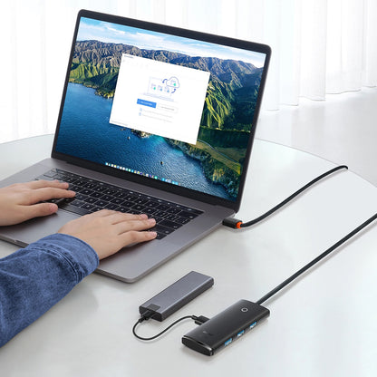 Baseus Lite USB-C-nav, 4 x USB-A 3.0 - 1 x USB-C, 1 m, svart WKQXX030401 