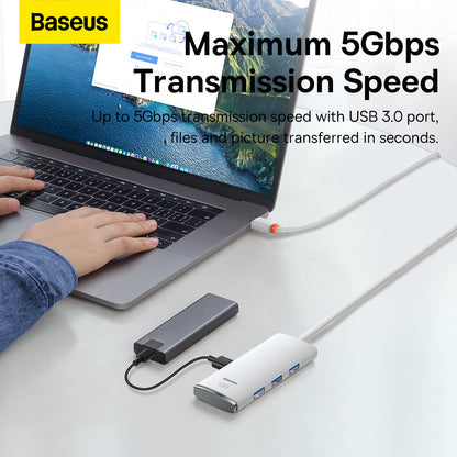 USB-C Hub fra Baseus Lite, 4 x USB-A 3.2, 2m, Hvit