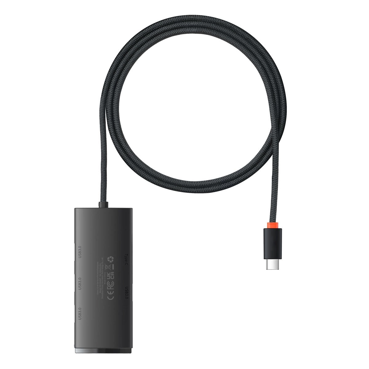 Baseus Lite USB-C-nav, 4 x USB-A 3.0 - 1 x USB-C, 1 m, svart WKQXX030401 