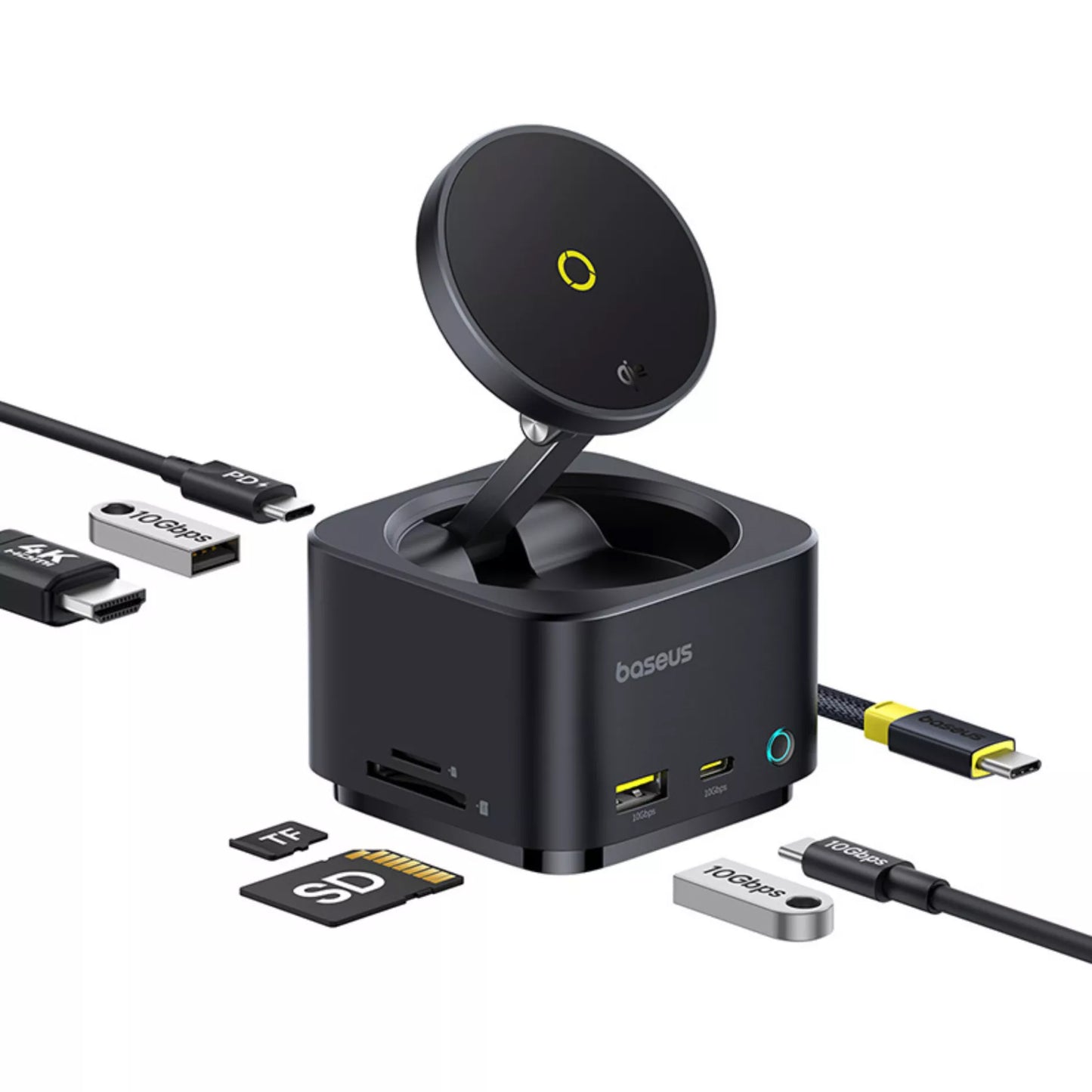 Hub USB-C Baseus MagPro II 7in1, 1 x USB-A - 2 x USB-C - 1 x HDMI - 1 x QI - 1 x SD - 1 x microSD, Svart B00072900121-00