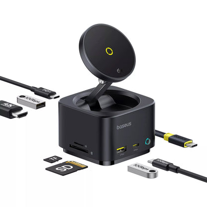 Hub USB-C Baseus MagPro II 7in1, 1 x USB-A - 2 x USB-C - 1 x HDMI - 1 x QI - 1 x SD - 1 x microSD, Svart B00072900121-00