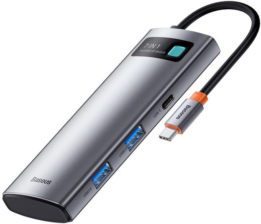 Hub USB-C Baseus Metal Gleam, 2 x USB-A 3.0 - 2 x USB-C - 1 x HDMI - 1 x SD - 1 x microSD, Grå WKWG020113