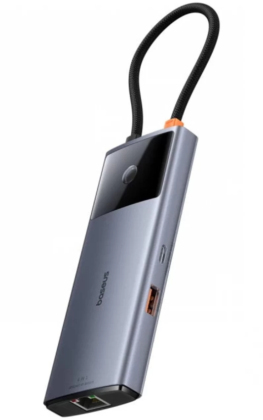 USB-C-hub Baseus Metal Gleam II, 2 x USB-A - 2 x USB-C - 1 x HDMI - 1 x RJ45, Grå B00061802813-00