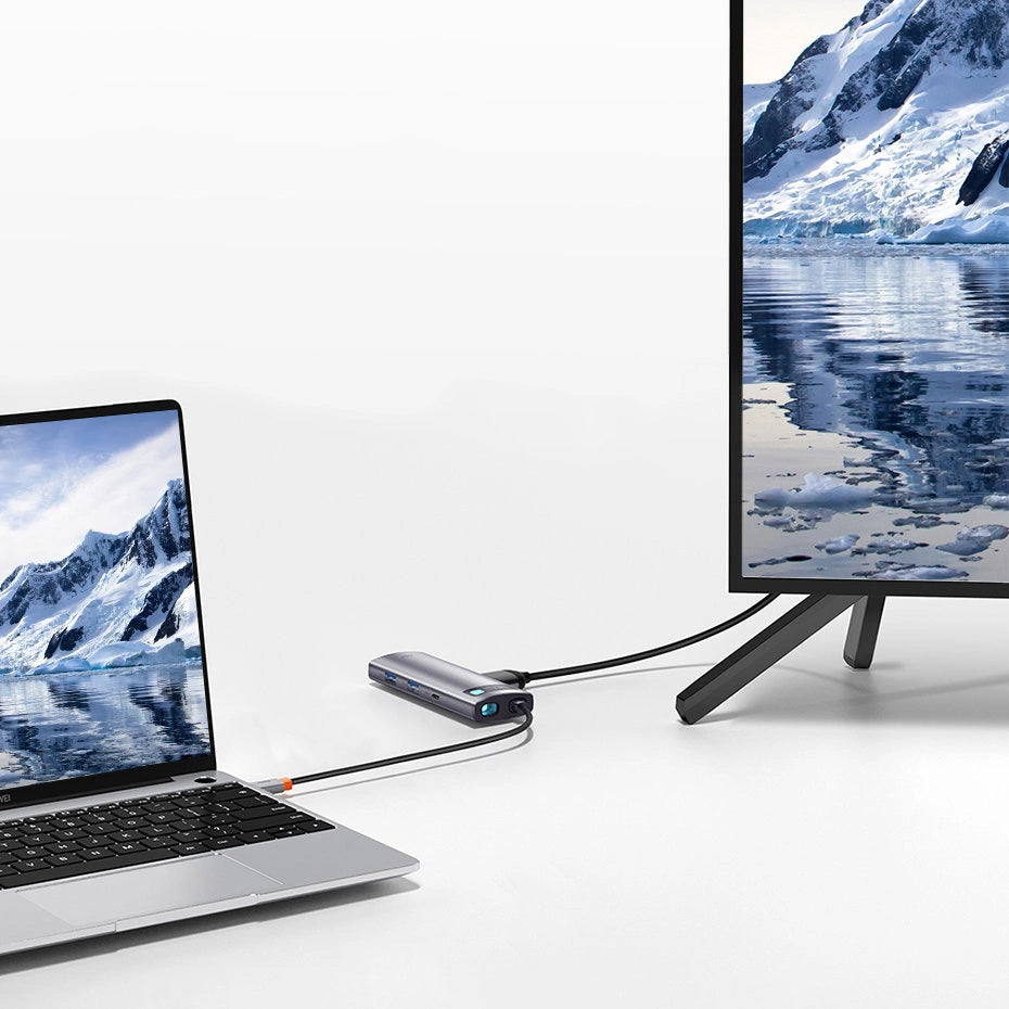 Hub USB-C Baseus Metal Gleam, 2 x USB-A 3.0 - 2 x USB-C - 1 x HDMI - 1 x SD - 1 x microSD, Grå WKWG020113